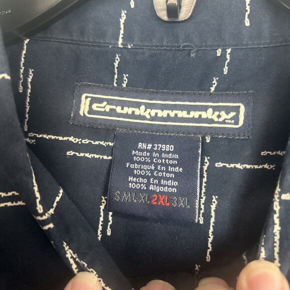 Drunknmunky Button Short Men's 2XL Short Sleeve Blue Plaid Shirt Logo Plaid - Picture 7 of 8